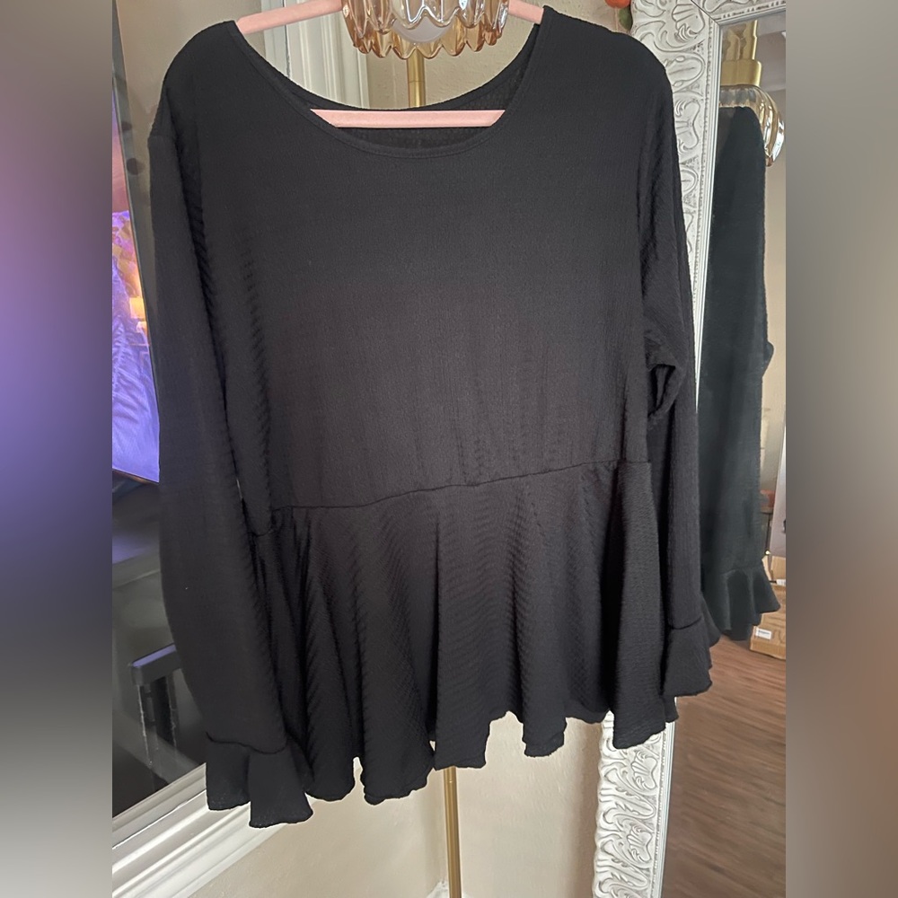 SHEIN Black Long Sleeve Textured Peplum Top NWOT